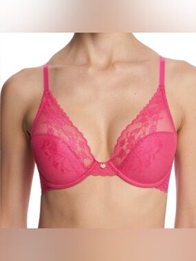 Natori Cherry Blossom Pink Lace Plunge Convertible Underwire Bra Womens Size 36D